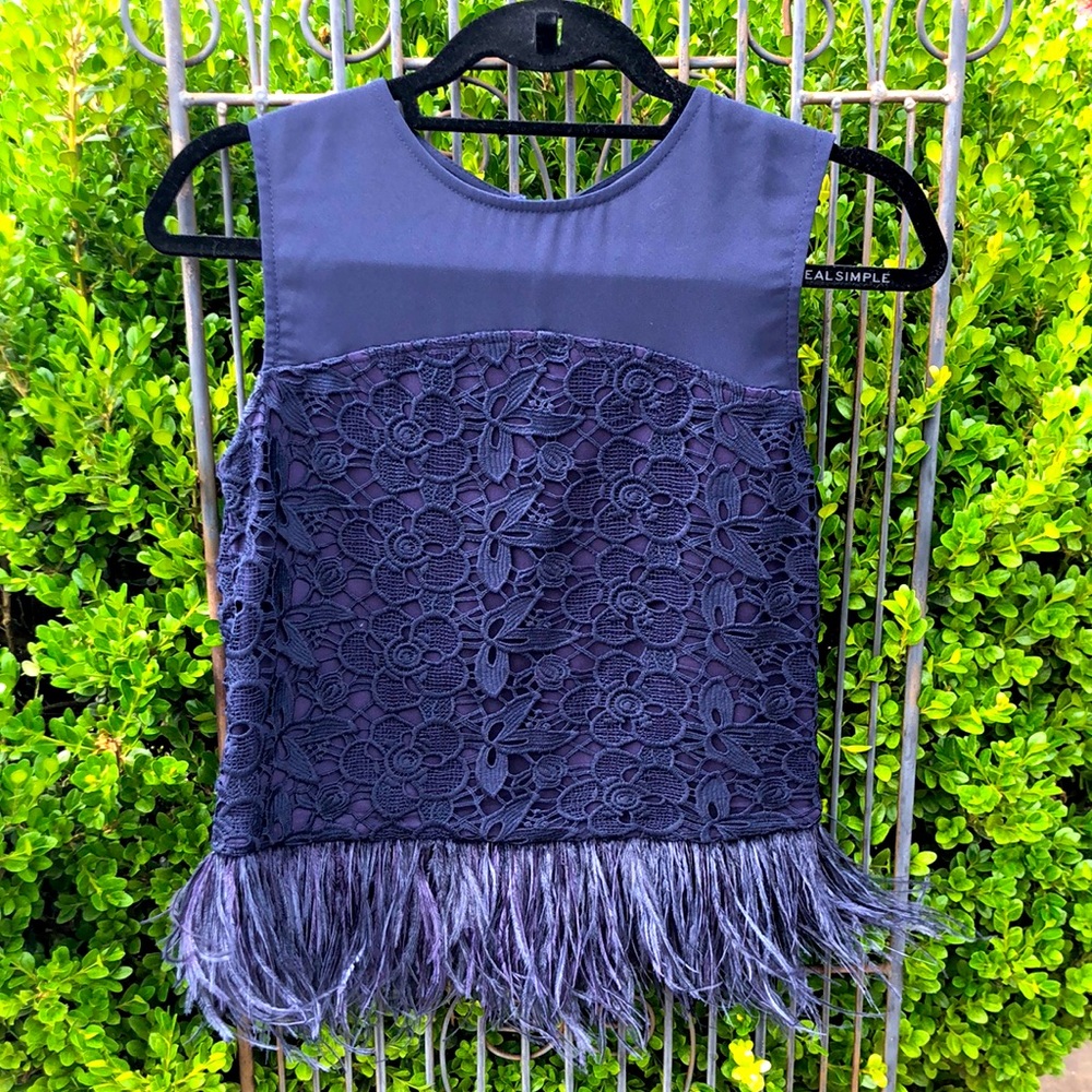 Greylin by Anthropologie Navy with feathers & a zipper in back XS